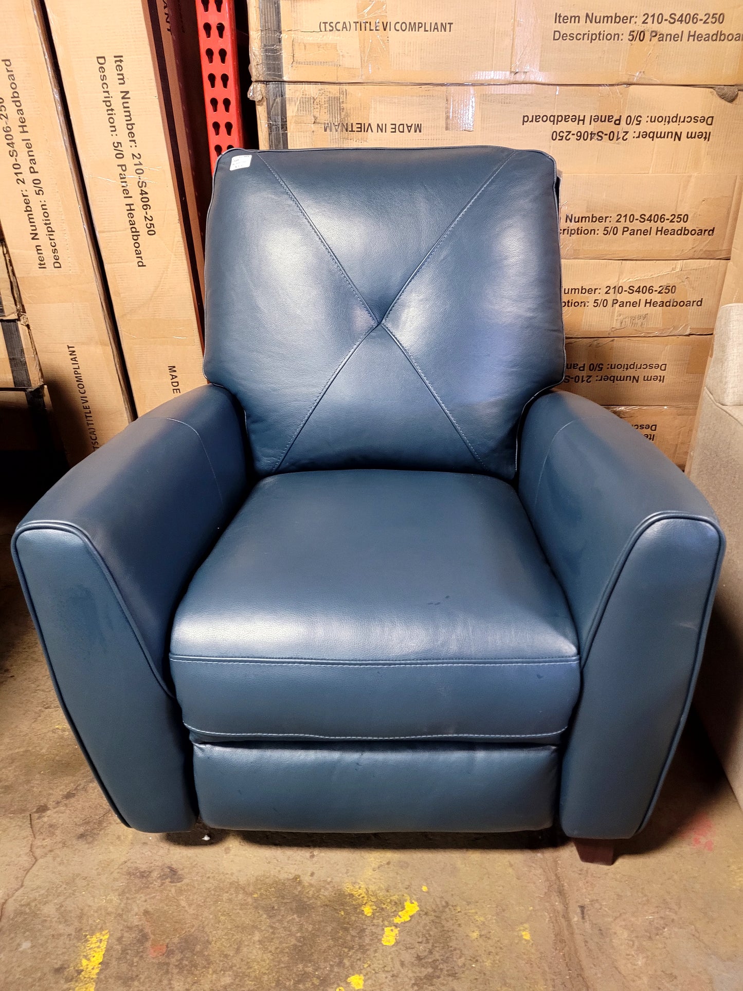 Myia Tufted Back Leather Pushback Recliner (Peacock Blue)