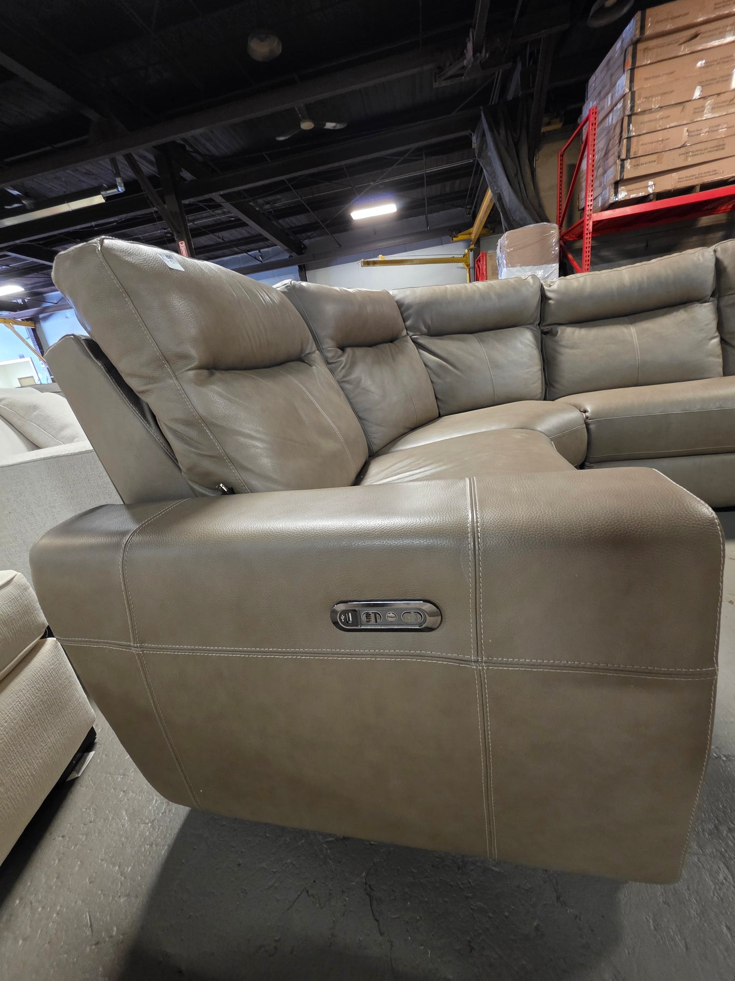 5-Pc. Leather Sectional with 3 Power Recliners (Taupe)