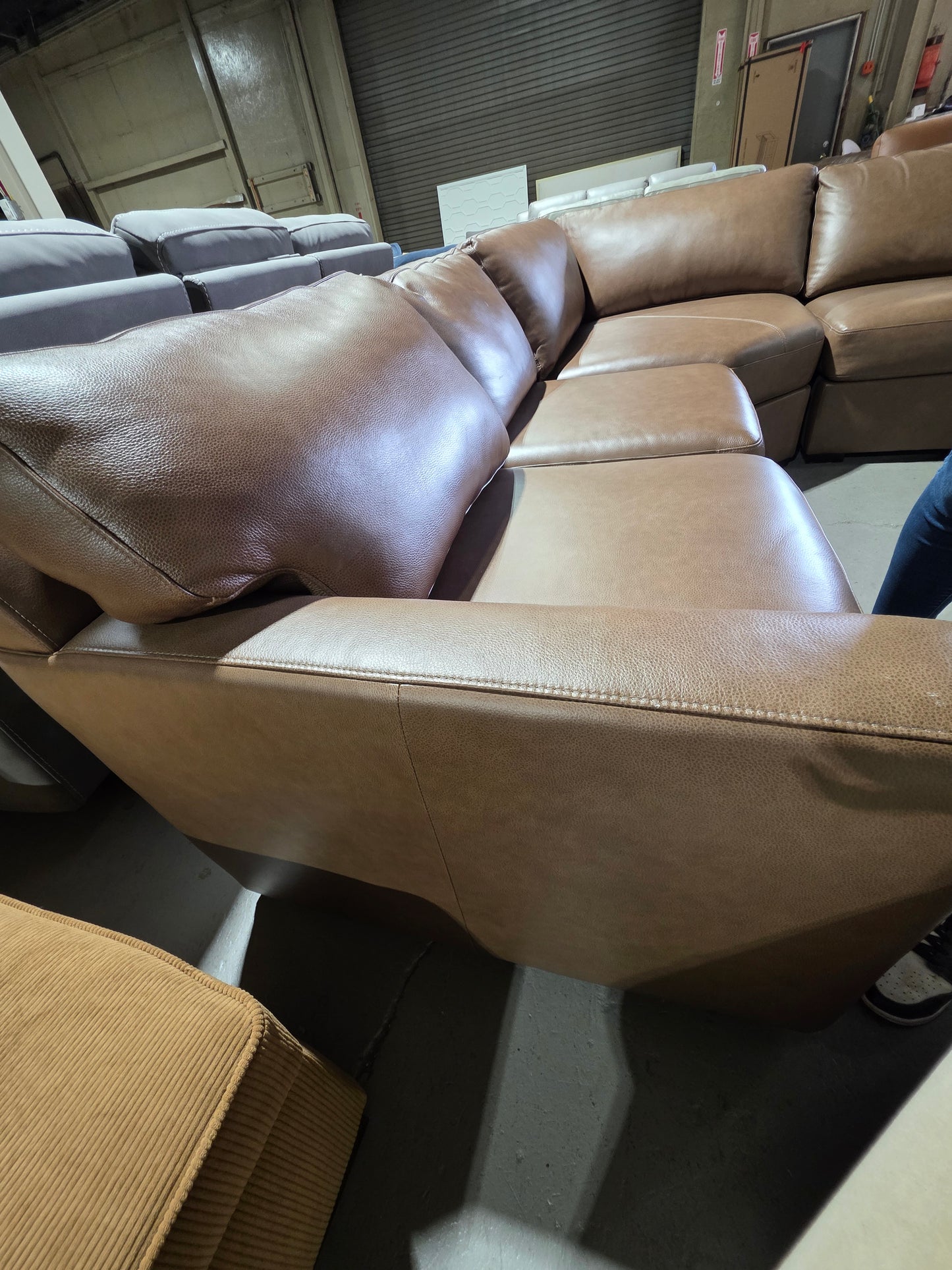 Radley 113" 5-Pc. Leather Wedge L Shape Modular Sectional (Light Tan)