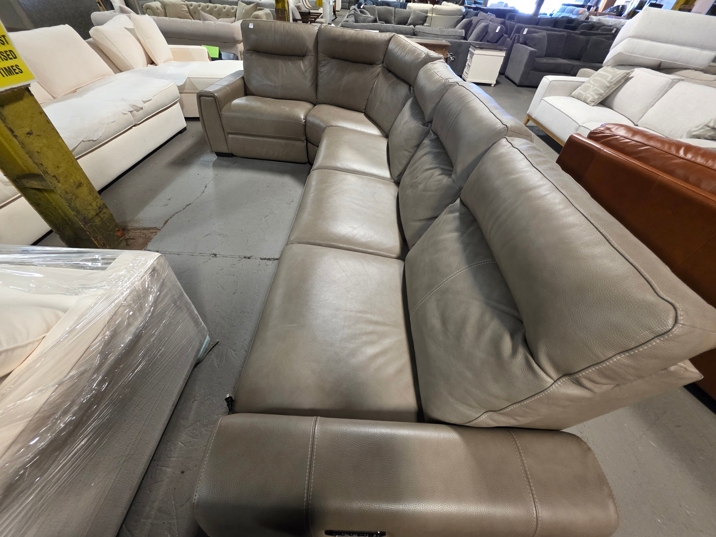 5-Pc. Leather Sectional with 3 Power Recliners (Taupe)
