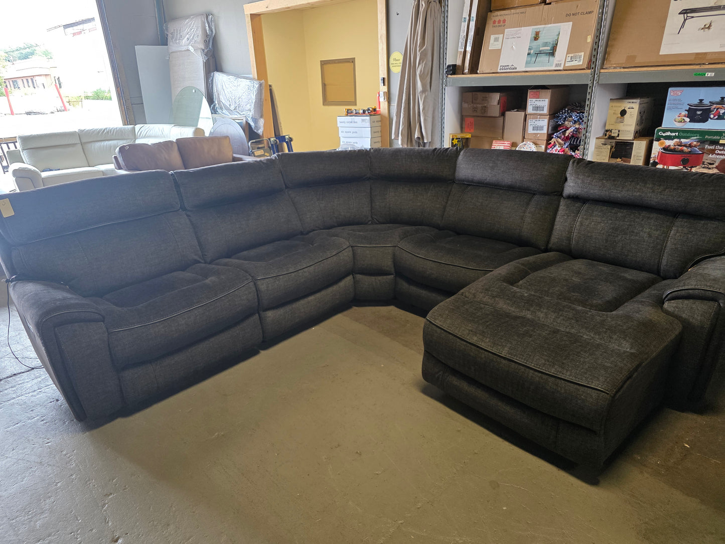 Hutchenson 5-Pc. Fabric Chaise Sectional with 2 Power Recliners (Moss)