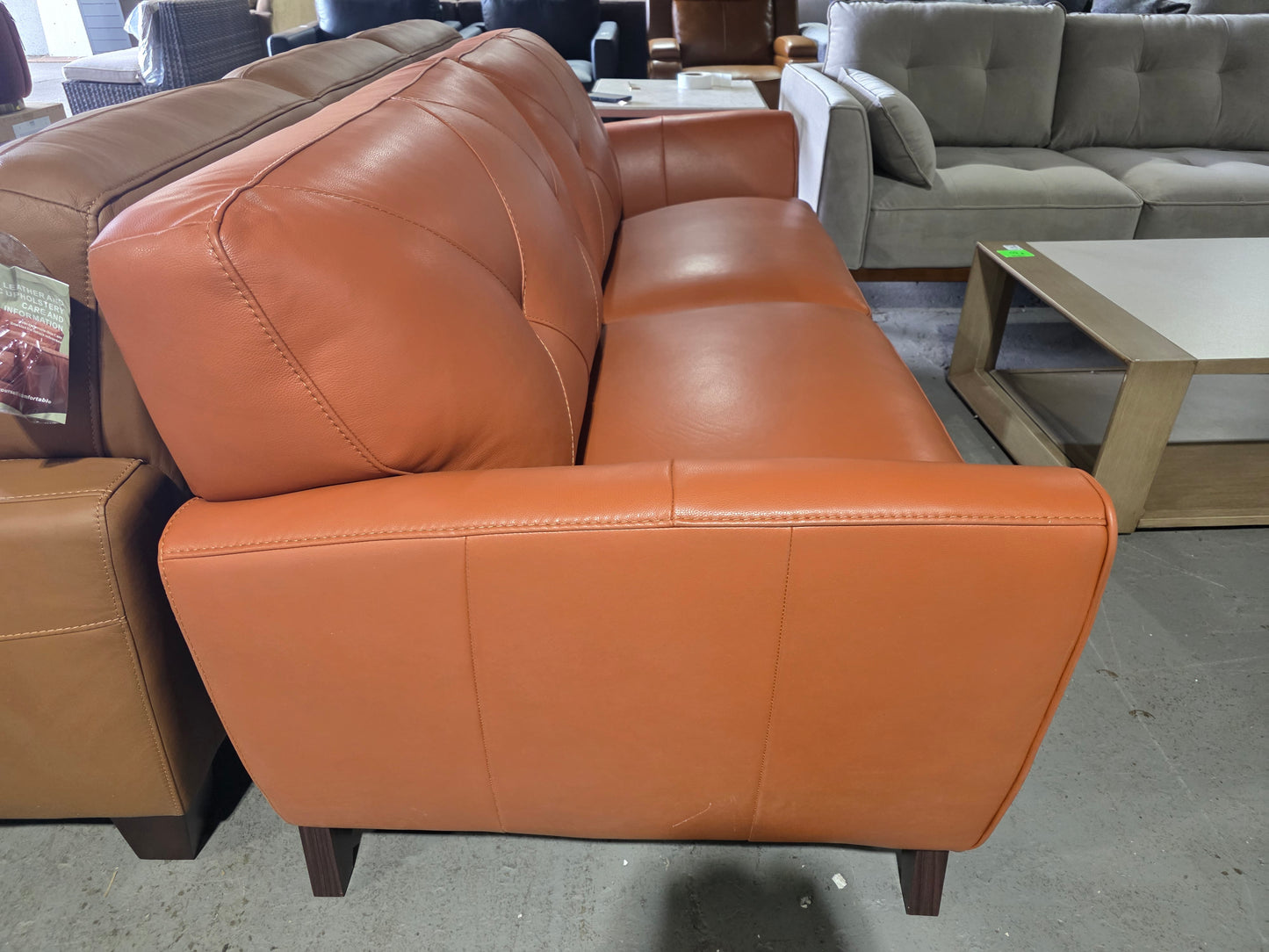 Myia 82" Tufted Back Leather Sofa (Terracotta Orange)