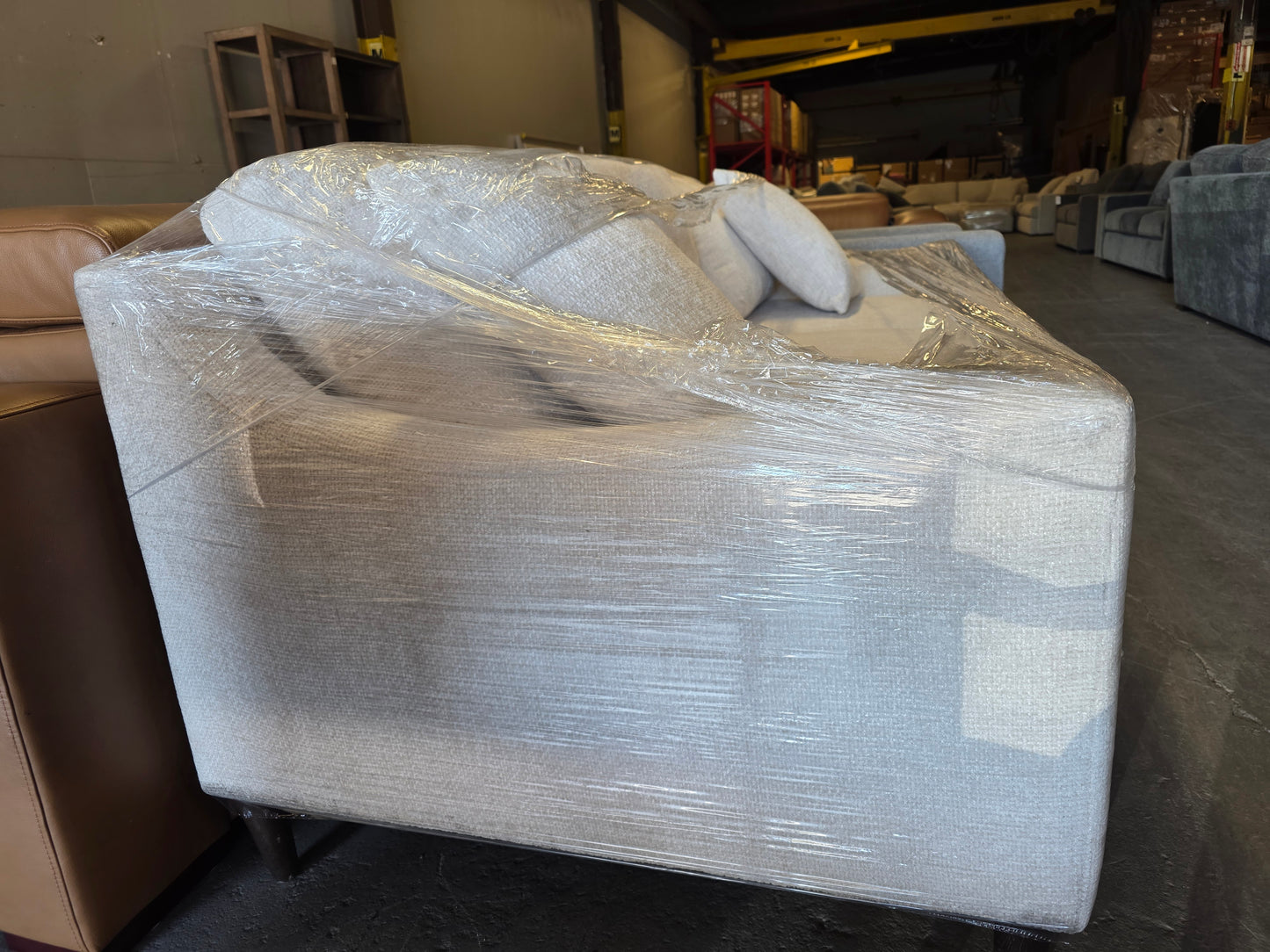 White Fabric Wing Arm Sofa