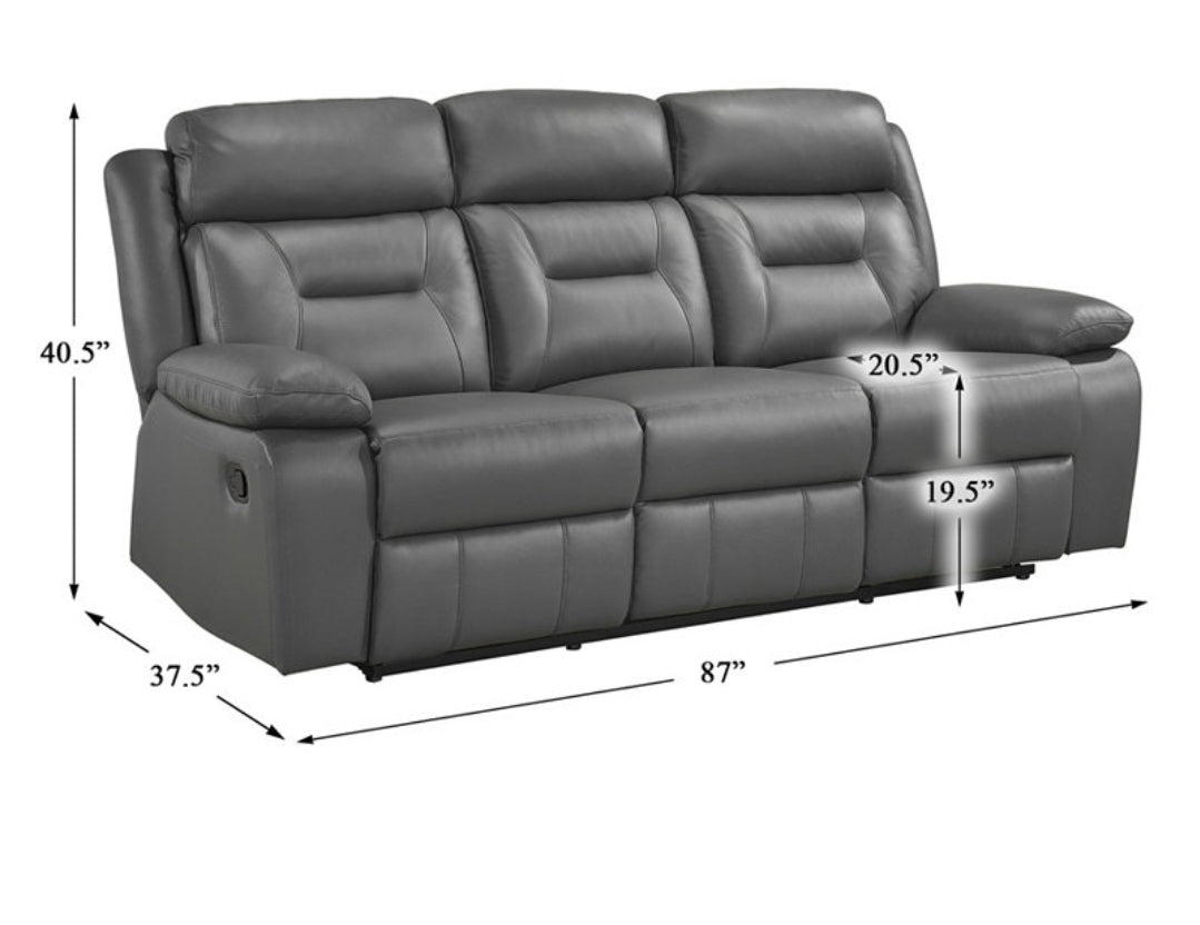 White Label Corvallis 87" Double Reclining Sofa (Ash Grey)