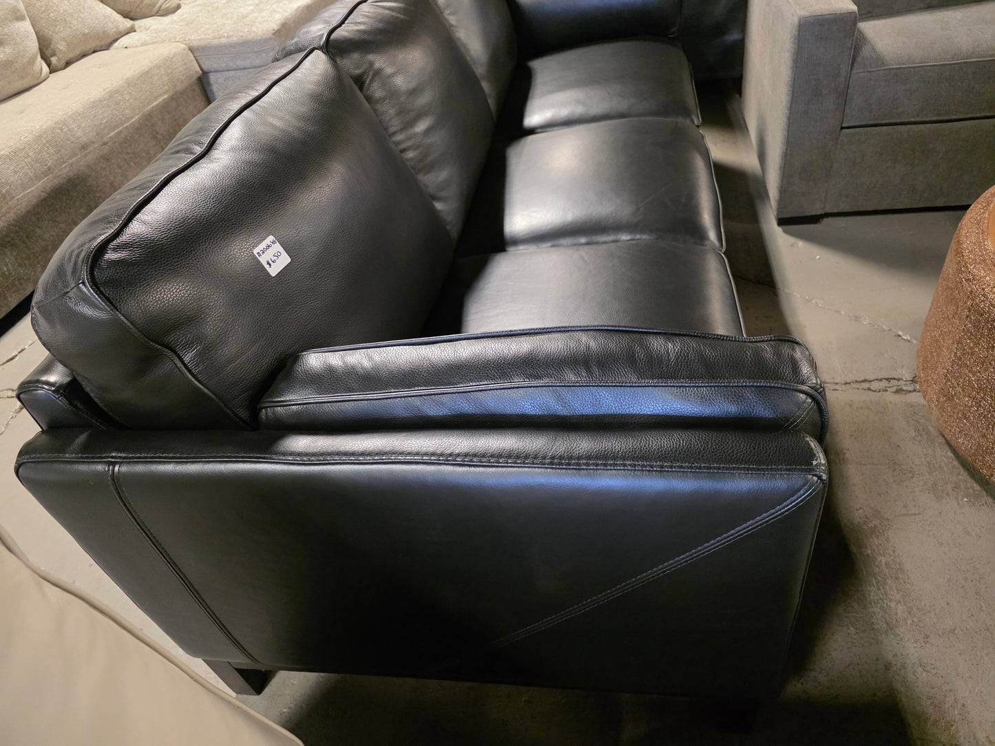 Virton 87" Leather Sofa (Black)