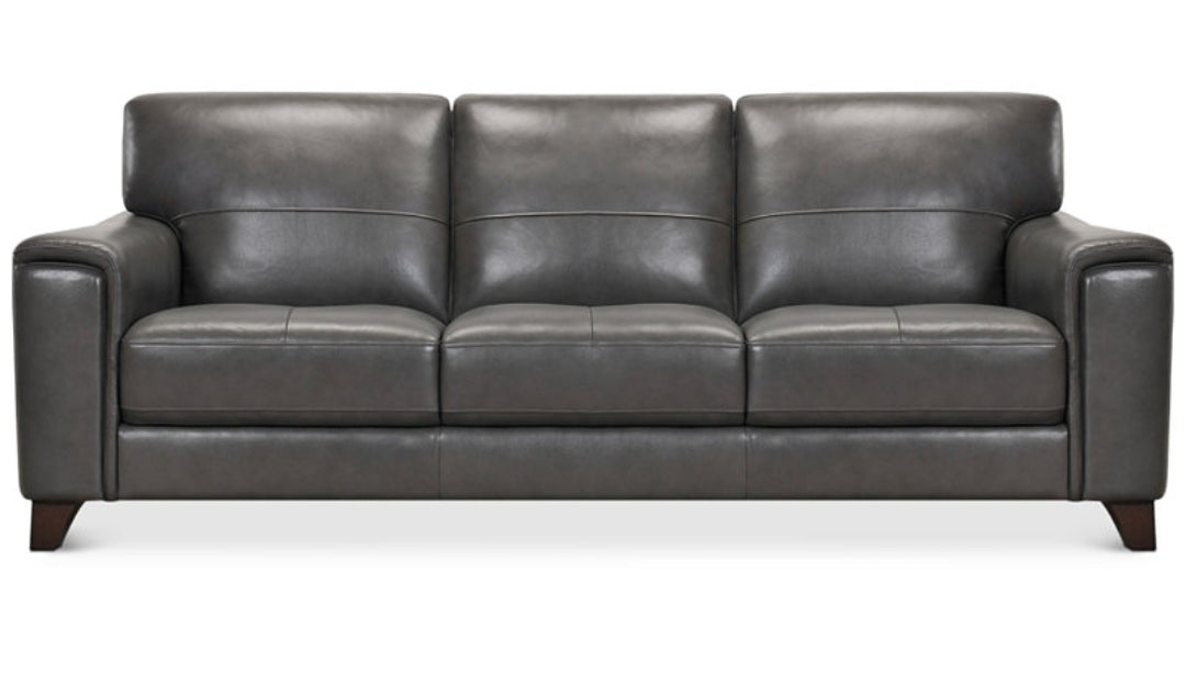 Brayna 88" Classic Leather Sofa (Charcoal)