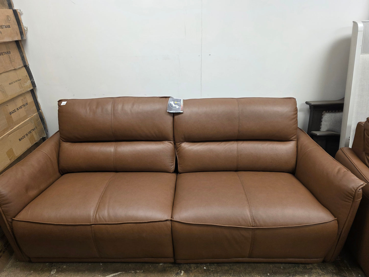 Polner 91" Leather Power Motion Sofa (Russet)