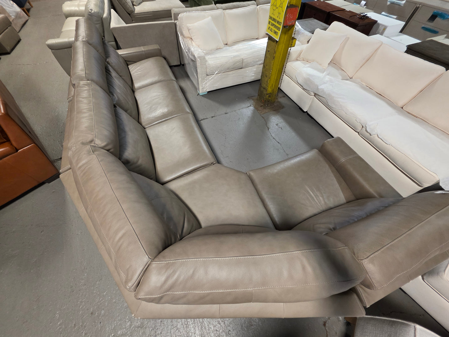 5-Pc. Leather Sectional with 3 Power Recliners (Taupe)