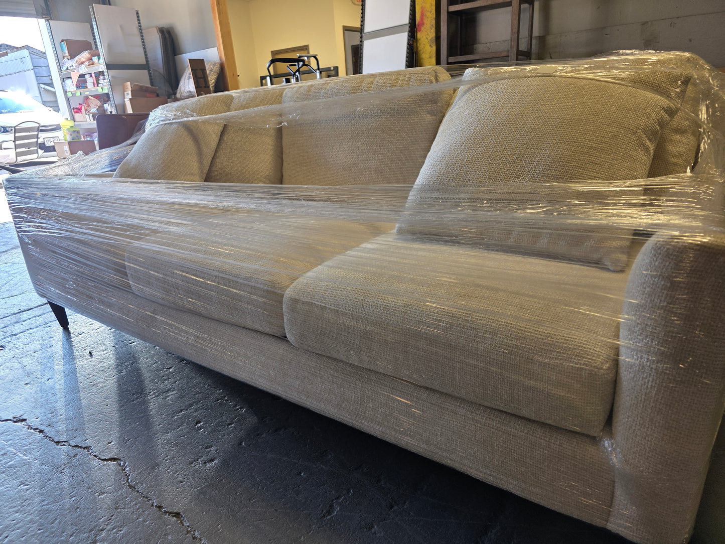 White Fabric Wing Arm Sofa