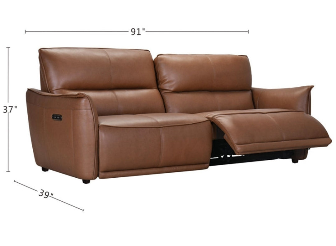 Polner 91" Leather Power Motion Sofa (Russet)