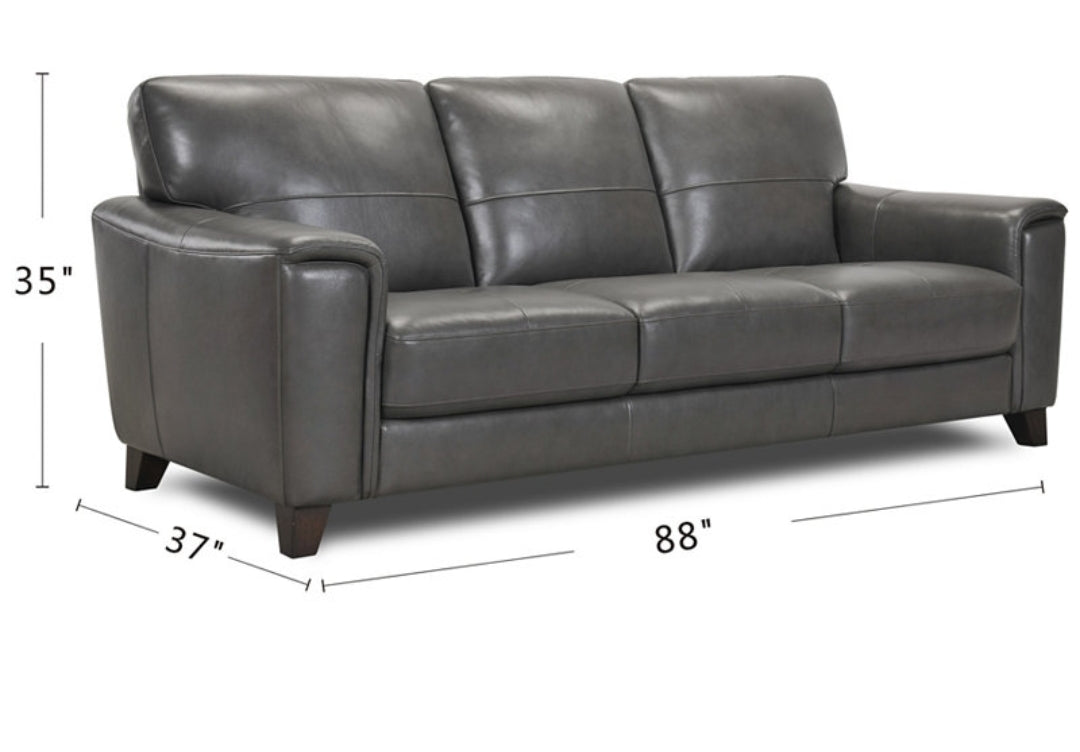Brayna 88" Classic Leather Sofa (Charcoal)