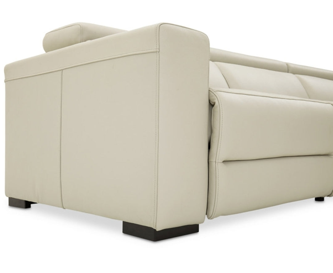 Nevio Leather Power Reclining Sectional Sofa with Articulating Headrests (Argento Stone Ivory)