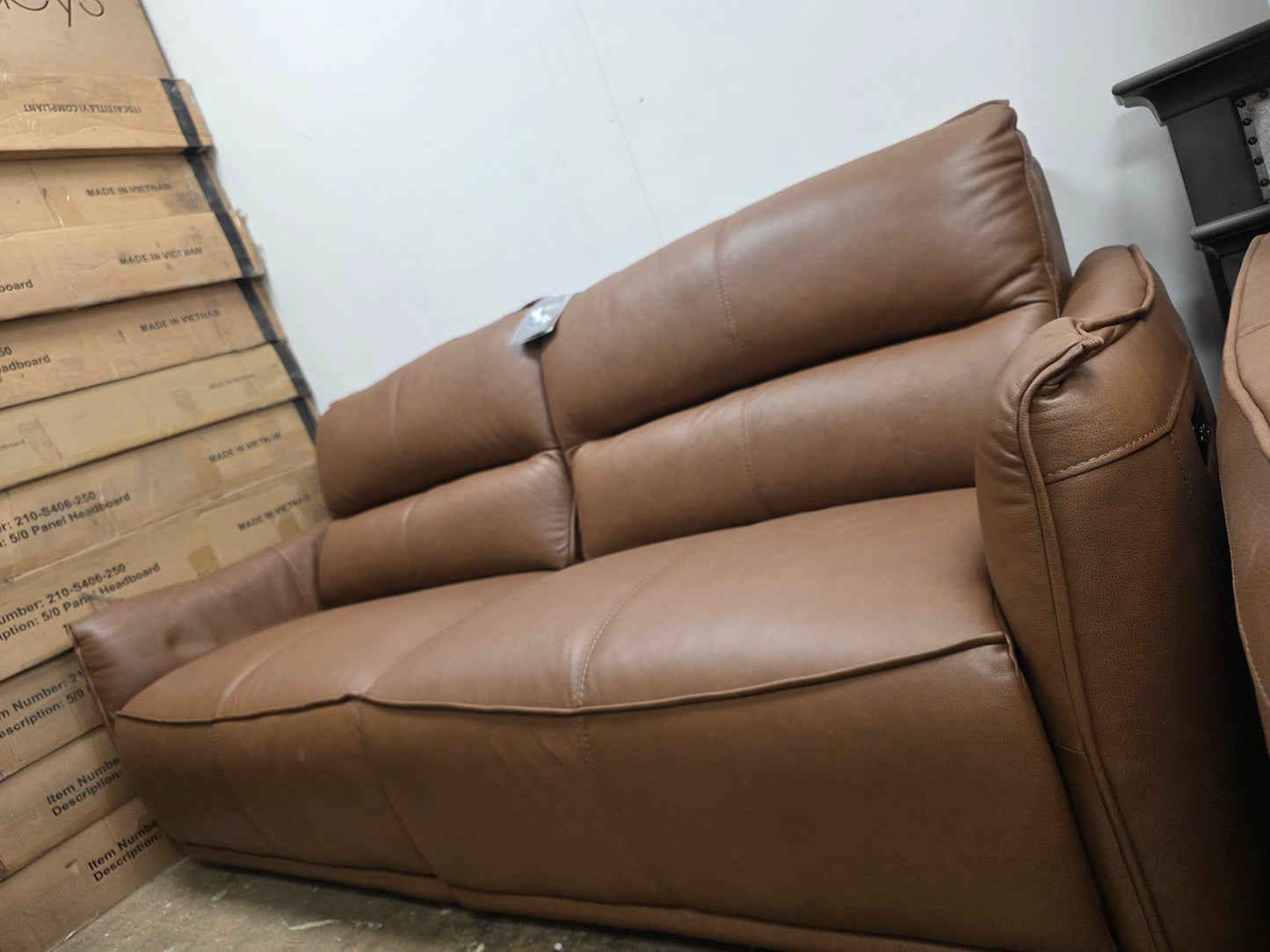 Polner 91" Leather Power Motion Sofa (Russet)