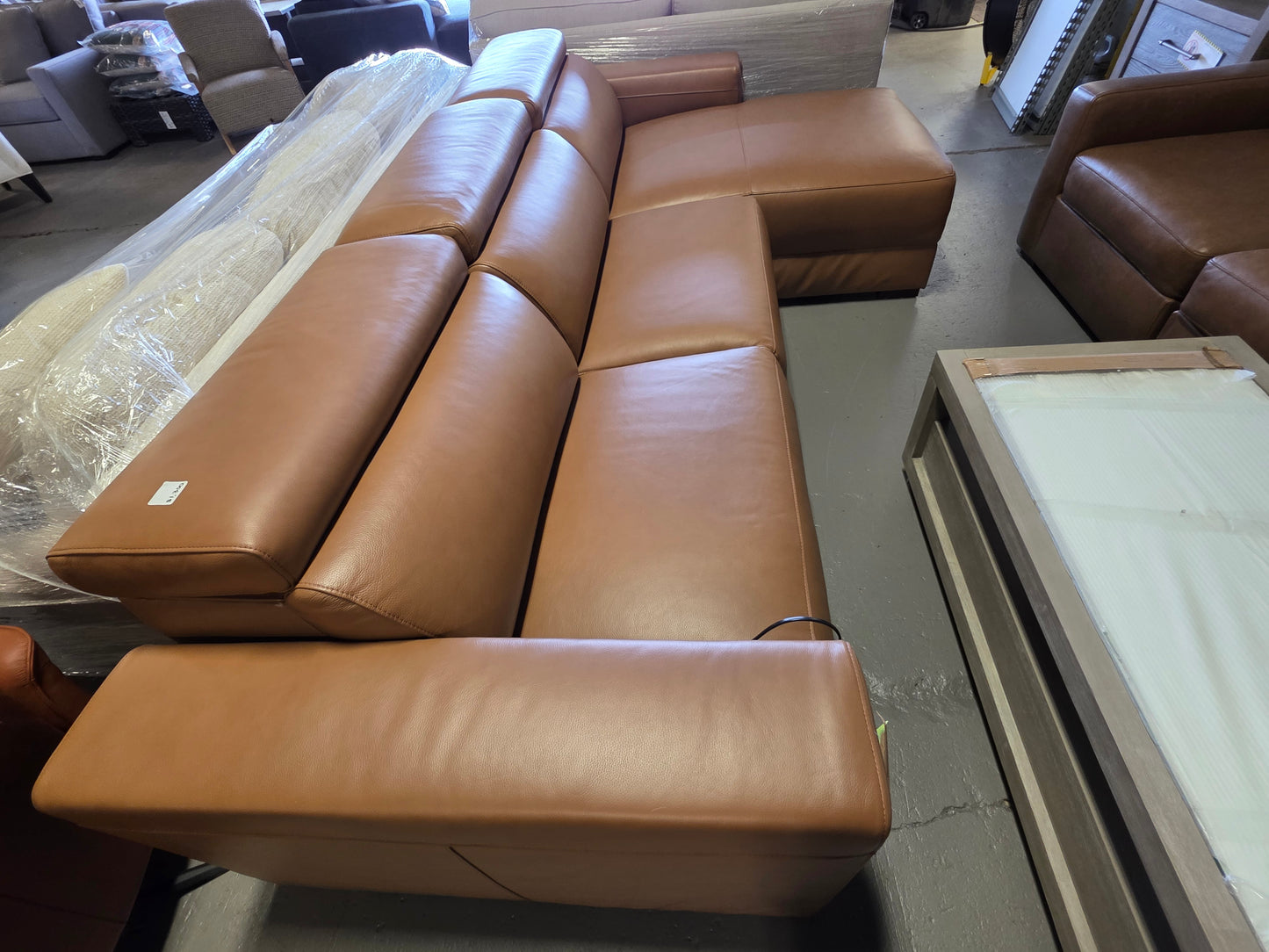 Nevio 115" 3-Pc. Leather Sectional with 1 power recliner (Butternut)