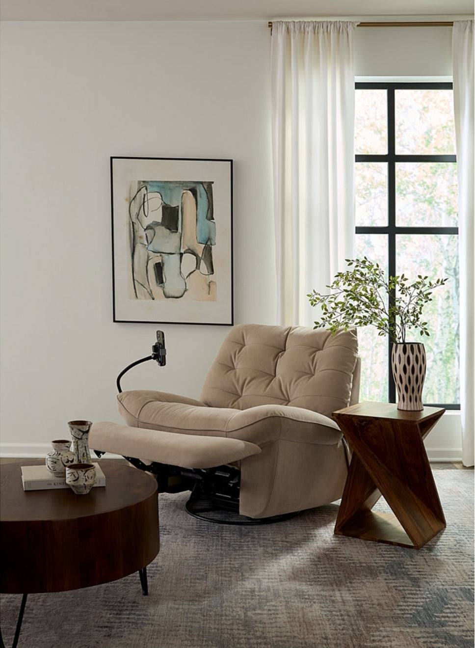 Bovell Fabric Power Swivel Glide Recliner (Light Grey)