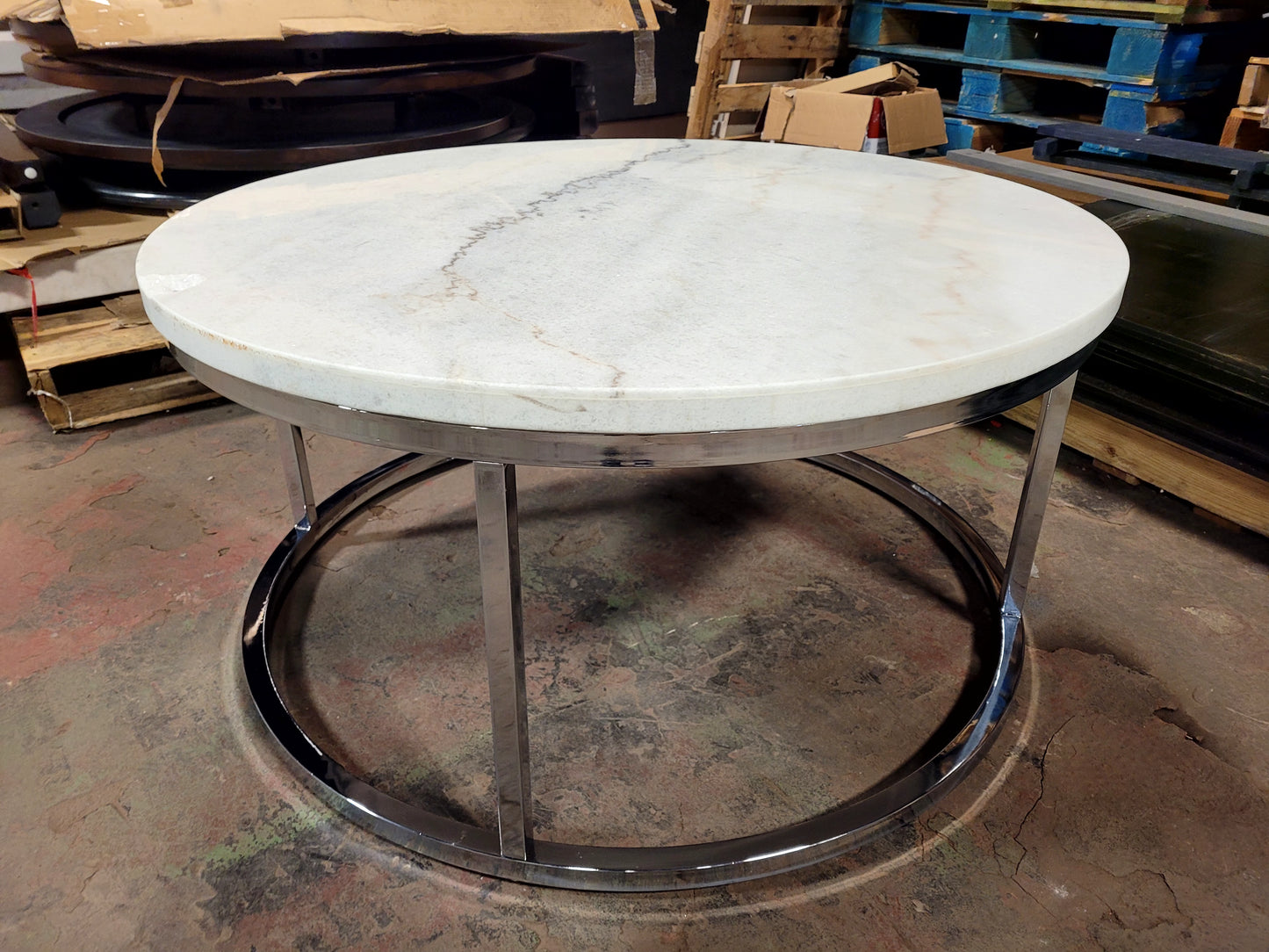 Steve Silver Echo 36" Round Marble and Chrome Cocktail Table