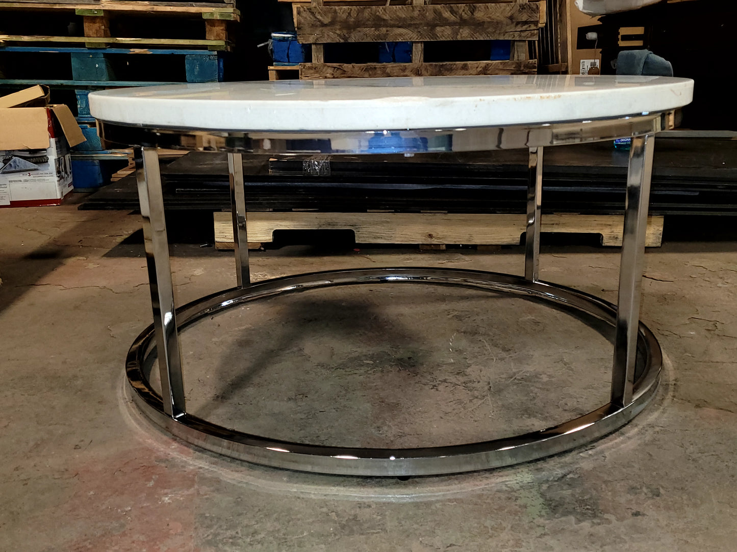 Steve Silver Echo 36" Round Marble and Chrome Cocktail Table