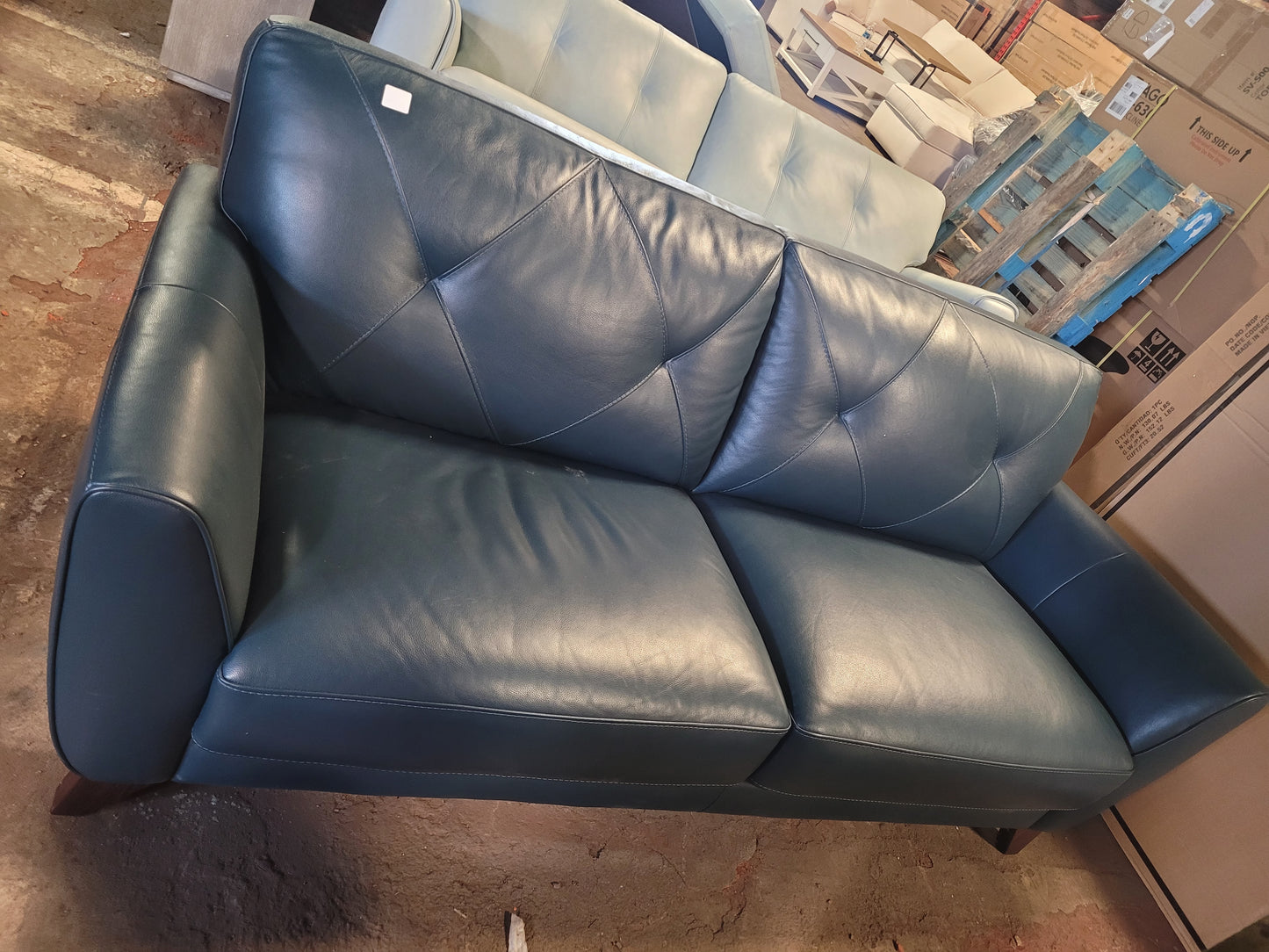 Myia 82" Tufted Back Leather Sofa (Peacock Blue)