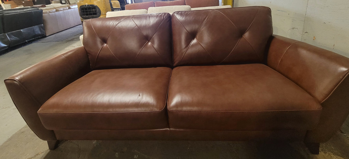 Myia 82" Tufted Back Leather Sofa (brown)