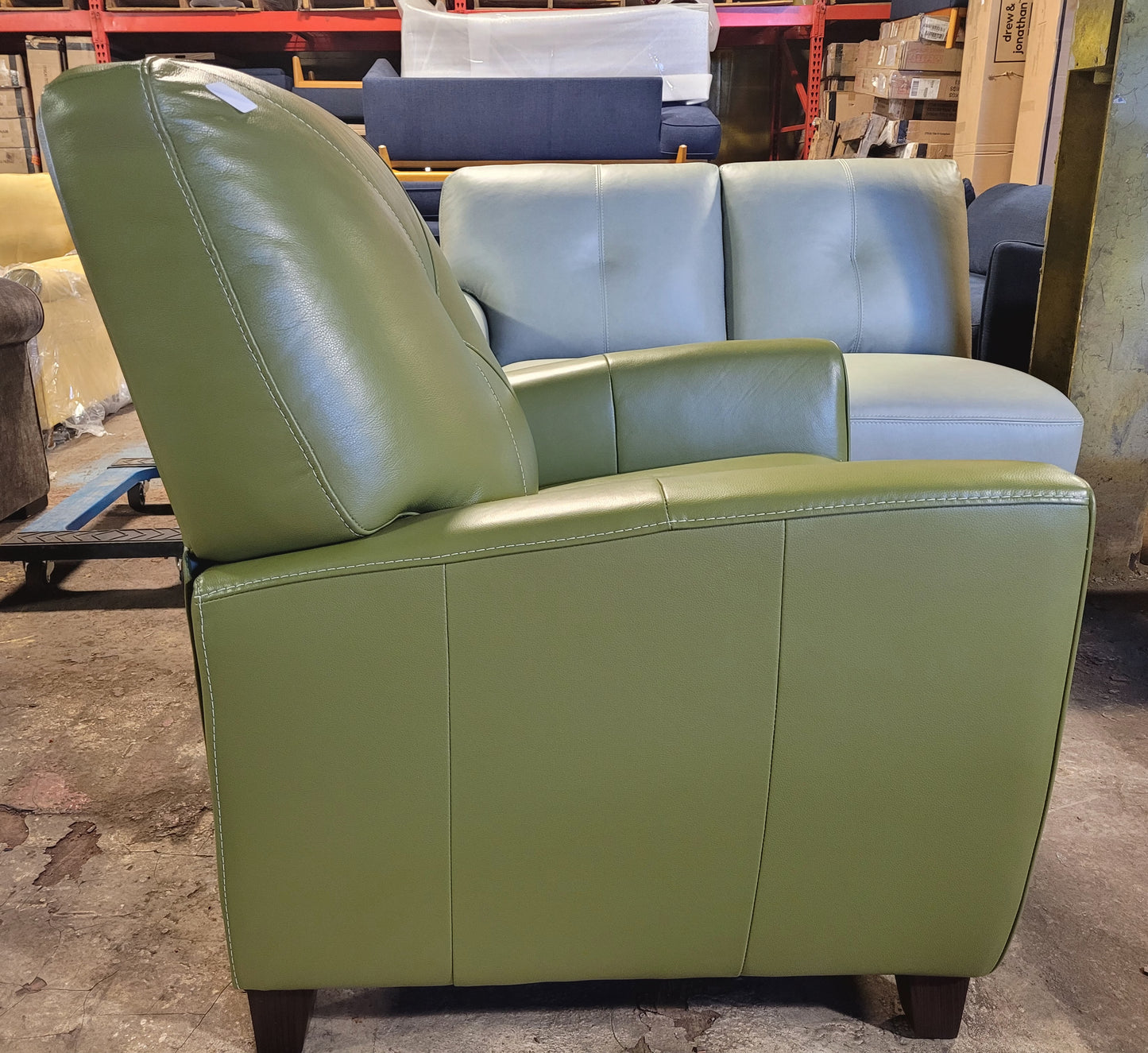 Myia Tufted Back Leather Pushback Recliner (Green Apple)