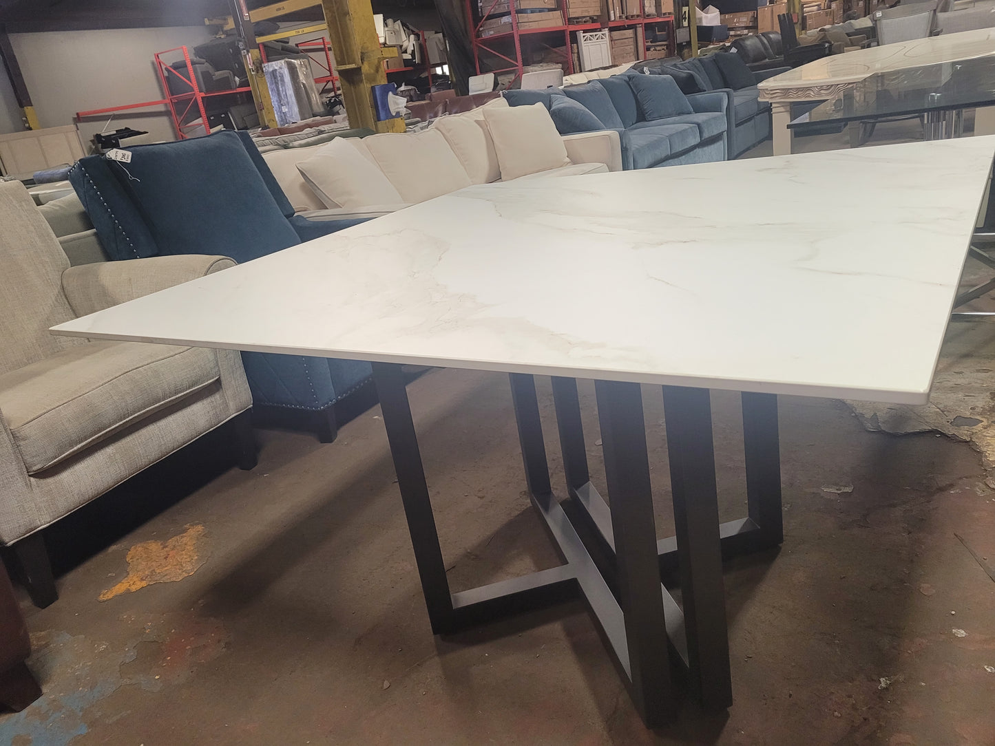 Emila 48" Square Sintered Stone Dining Table (White stone w/ blk base)