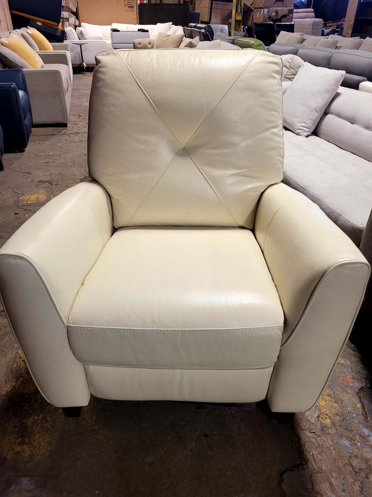 Myia Tufted Back Leather Recliner (off white)