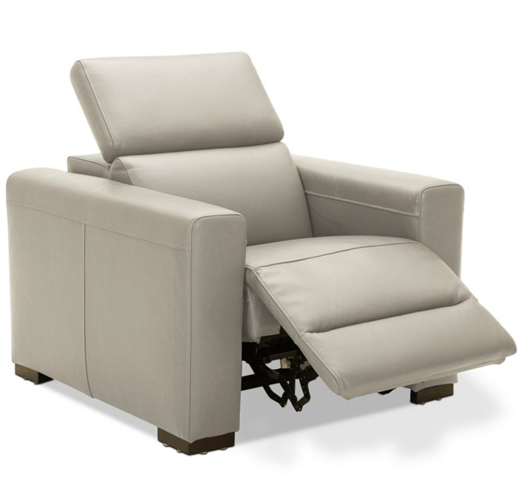Nevio 39" Leather Power Recliner with Rachet Headrest (Argento Stone Ivory)