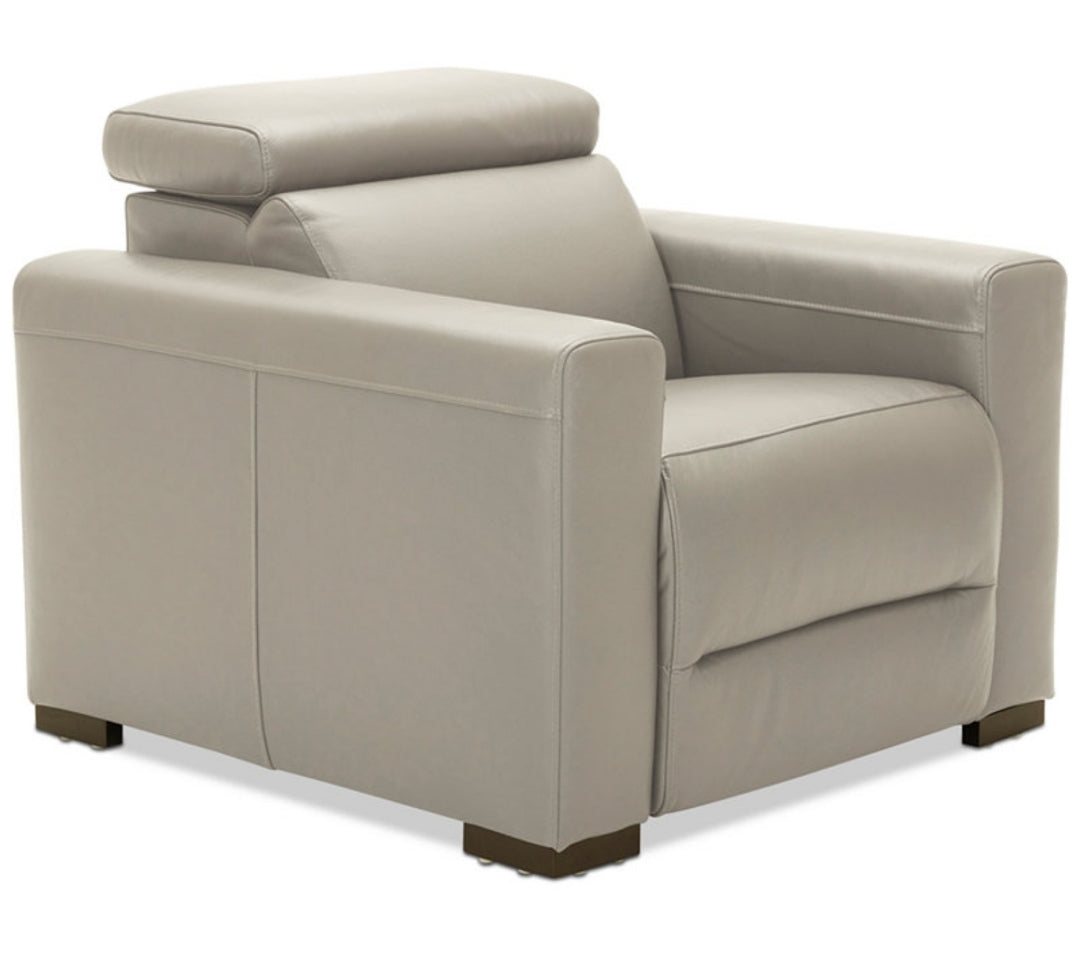 Nevio 39" Leather Power Recliner with Rachet Headrest (Argento Stone Ivory)