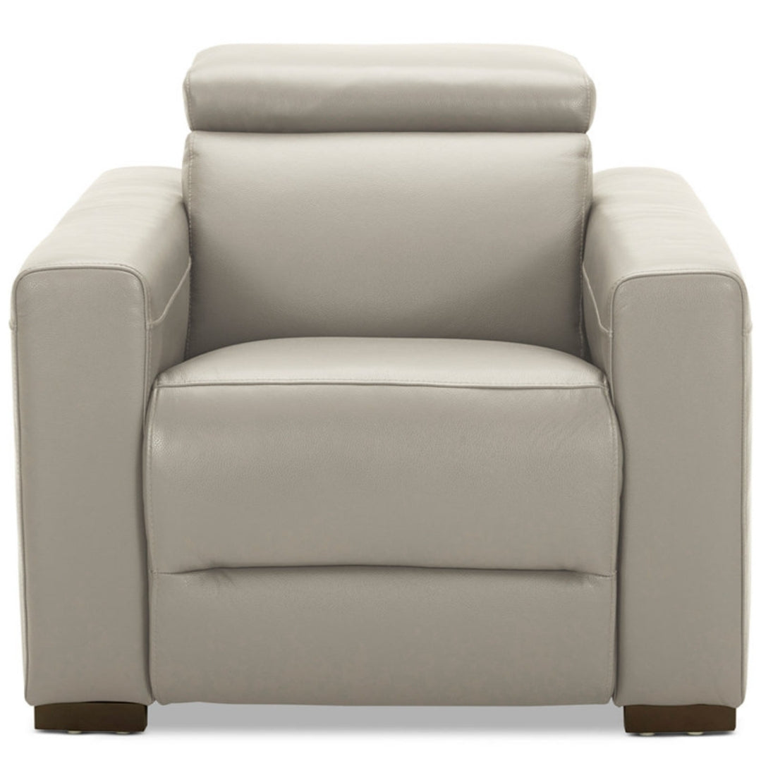 Nevio 39" Leather Power Recliner with Rachet Headrest (Argento Stone Ivory)