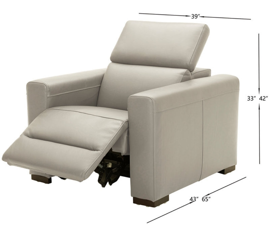 Nevio 39" Leather Power Recliner with Rachet Headrest (Argento Stone Ivory)