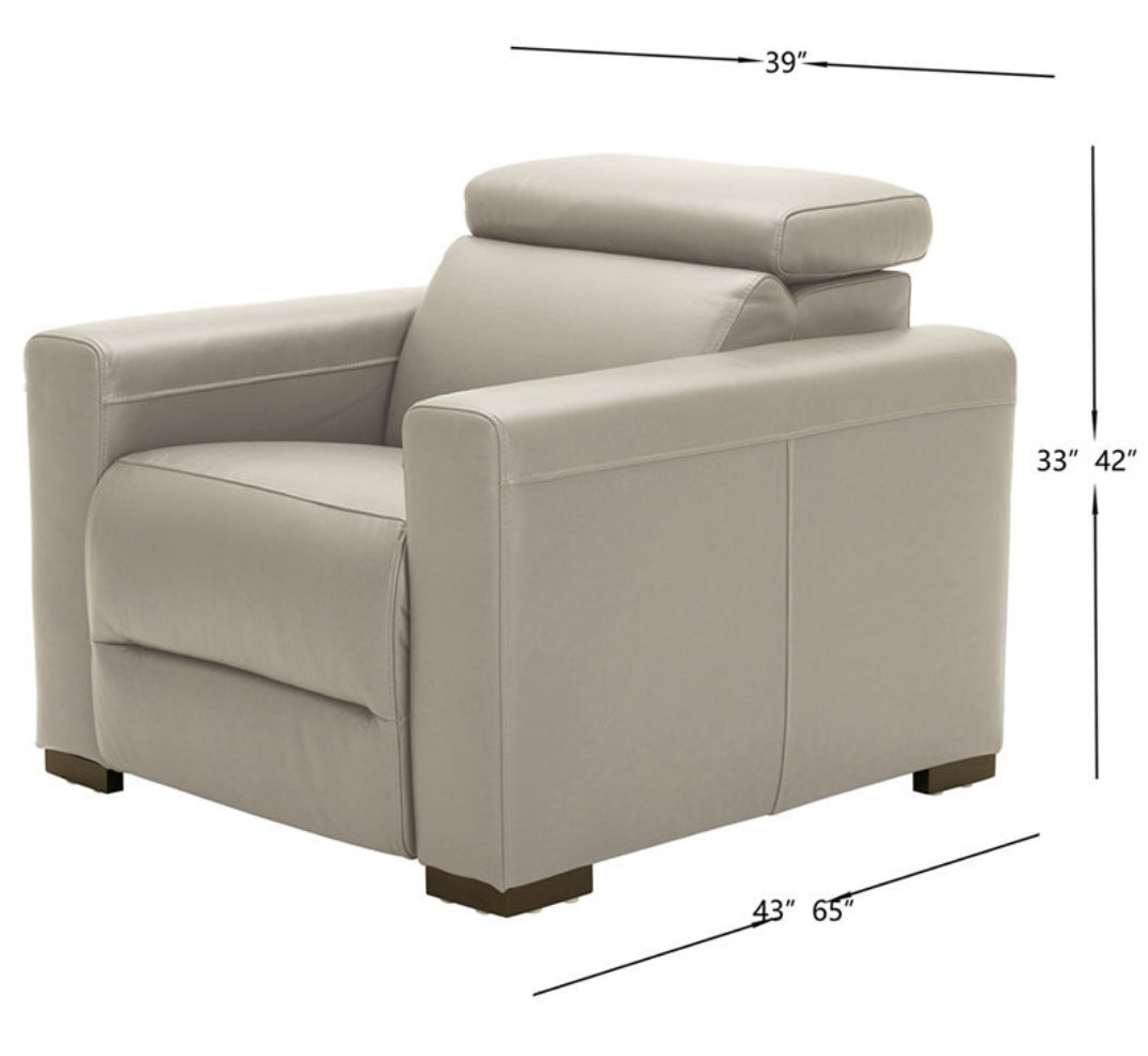 Nevio 39" Leather Power Recliner with Rachet Headrest (Argento Stone Ivory)