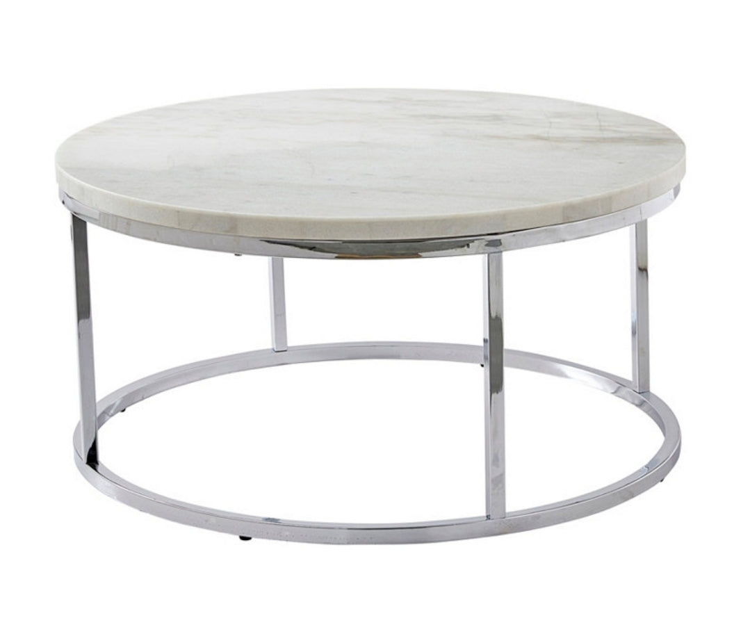 Steve Silver Echo 36" Round Marble and Chrome Cocktail Table