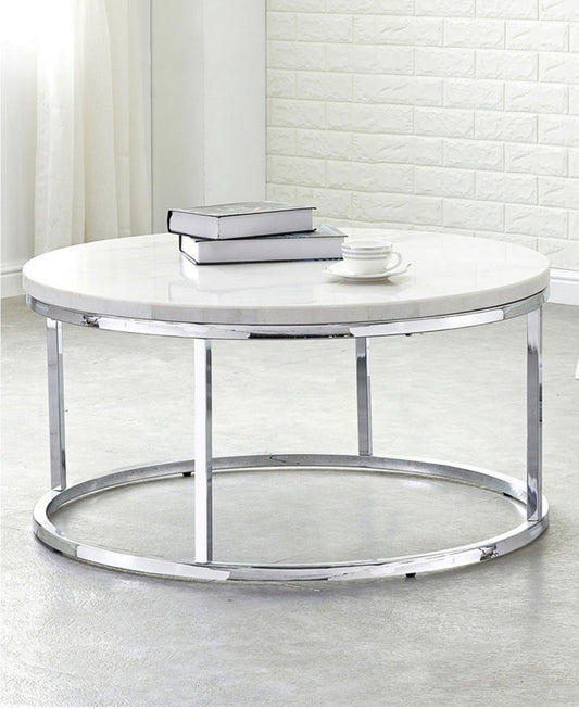 Steve Silver Echo 36" Round Marble and Chrome Cocktail Table