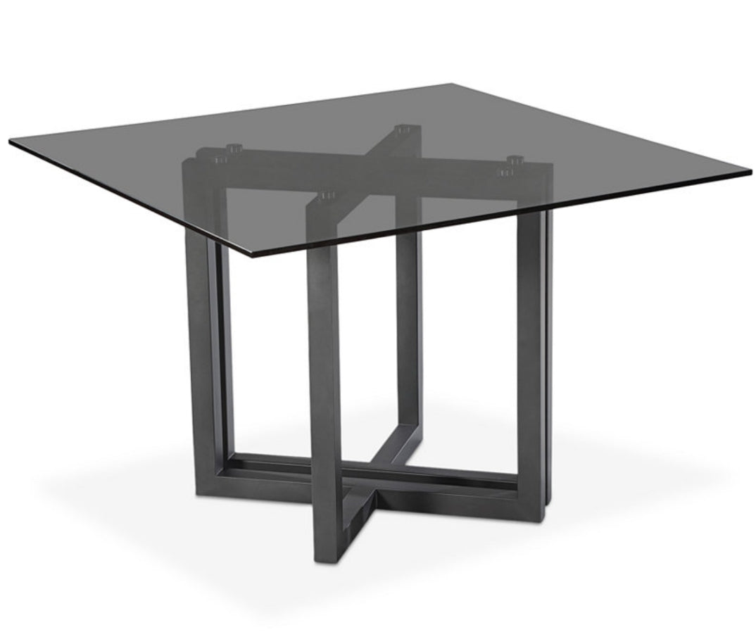 Emila 48" Square Glass Dining Table (smoked glass w/ blk base)