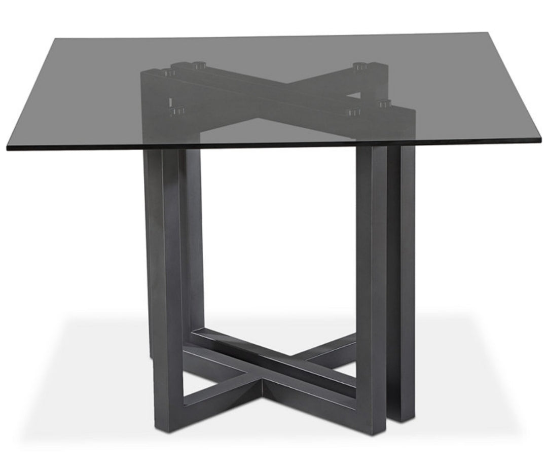 Emila 48" Square Glass Dining Table (smoked glass w/ blk base)