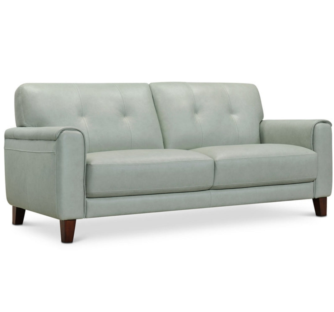 Ashlinn 81" Tufted Pastel Leather Sofa, Mint Green