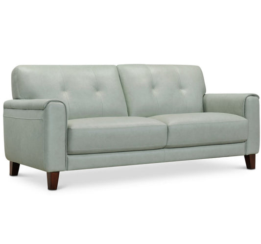 Ashlinn 81" Tufted Pastel Leather Sofa, Mint Green