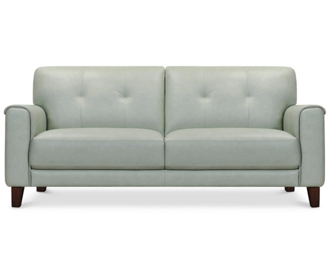 Ashlinn 81" Tufted Pastel Leather Sofa, Mint Green