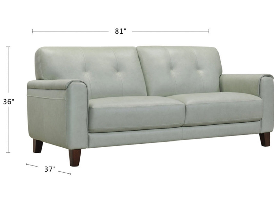Ashlinn 81" Tufted Pastel Leather Sofa, Mint Green