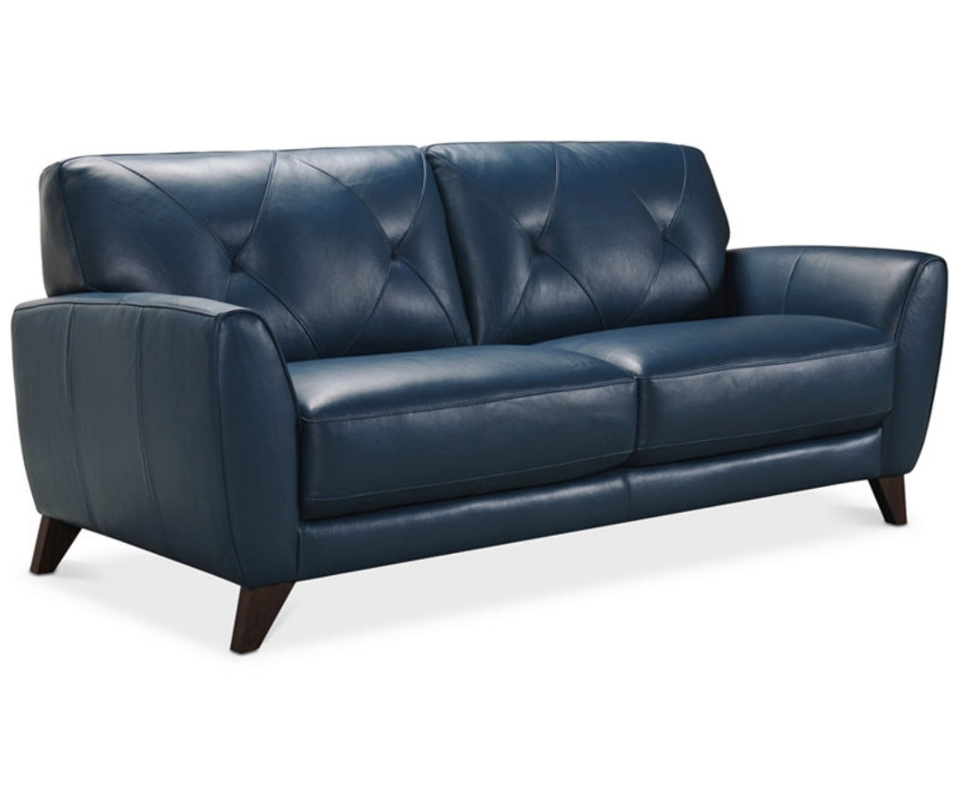 Myia 82" Tufted Back Leather Sofa (Peacock Blue)