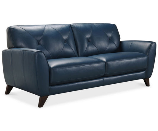 Myia 82" Tufted Back Leather Sofa (Peacock Blue)