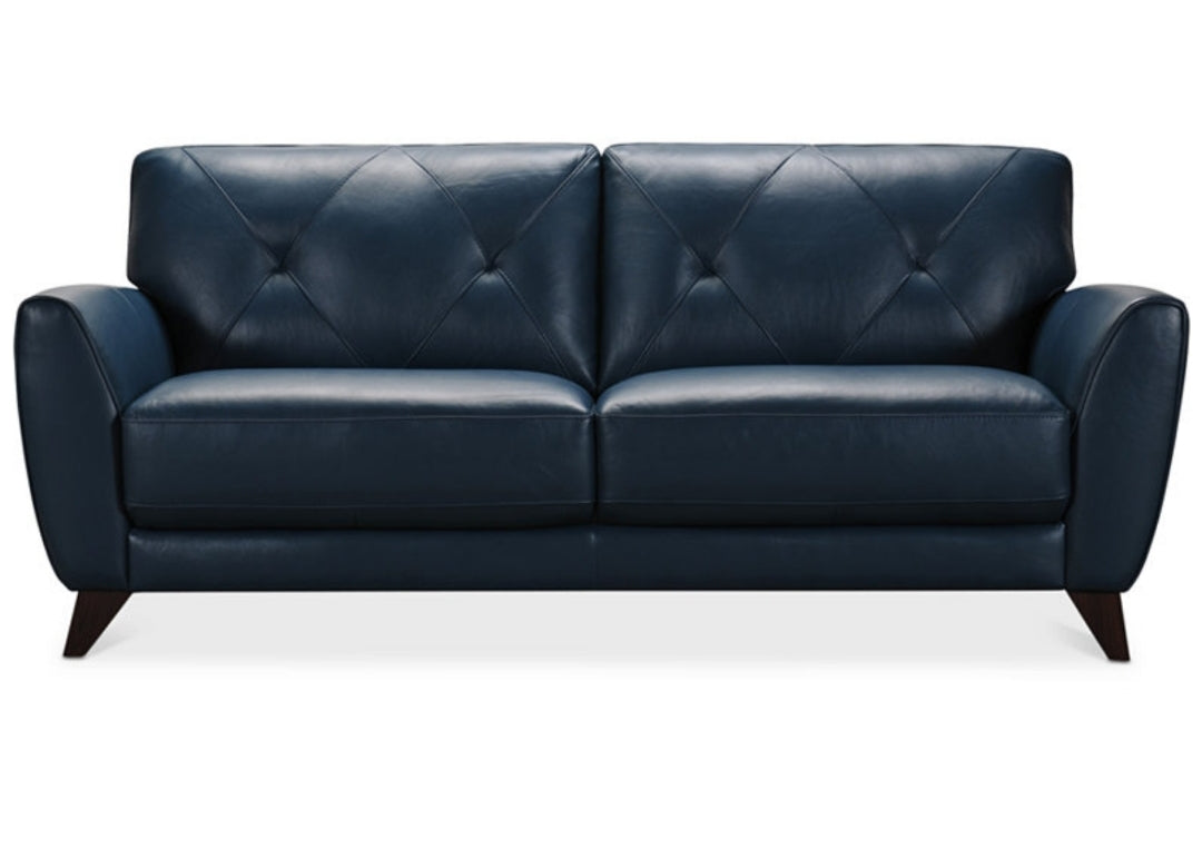 Myia 82" Tufted Back Leather Sofa (Peacock Blue)