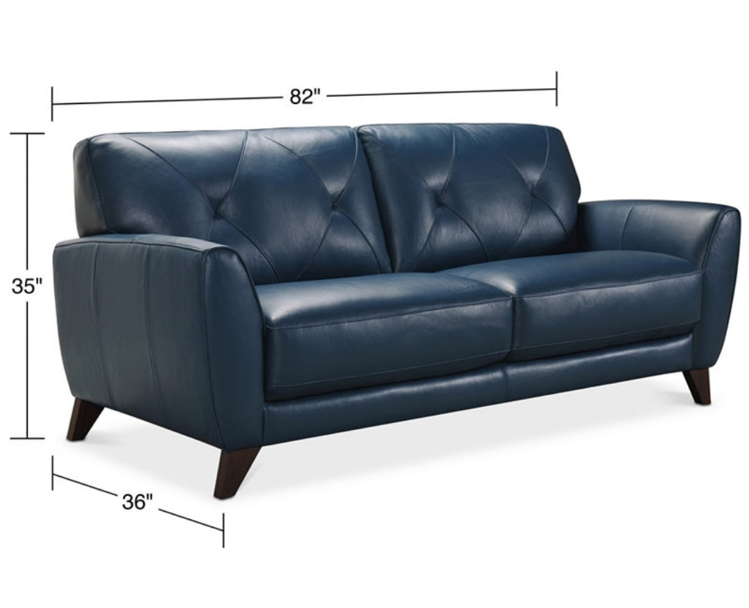 Myia 82" Tufted Back Leather Sofa (Peacock Blue)