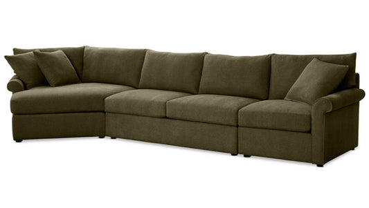 Wrenley 166" 3-Pc. Fabric Cuddler Chaise Sectional Sofa(Olive)