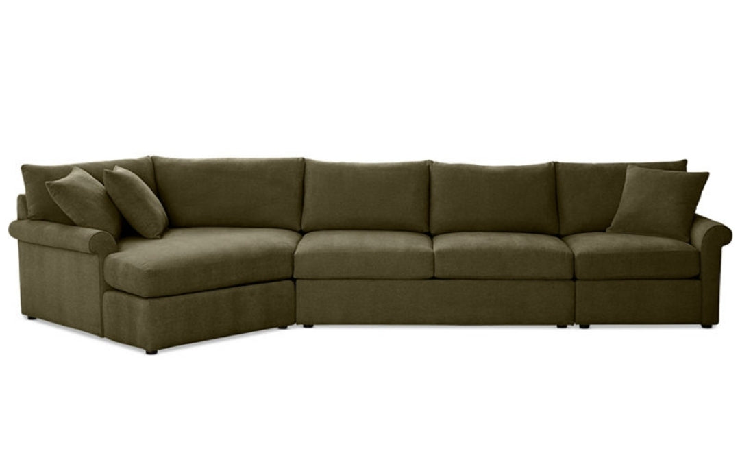 Wrenley 166" 3-Pc. Fabric Cuddler Chaise Sectional Sofa(Olive)