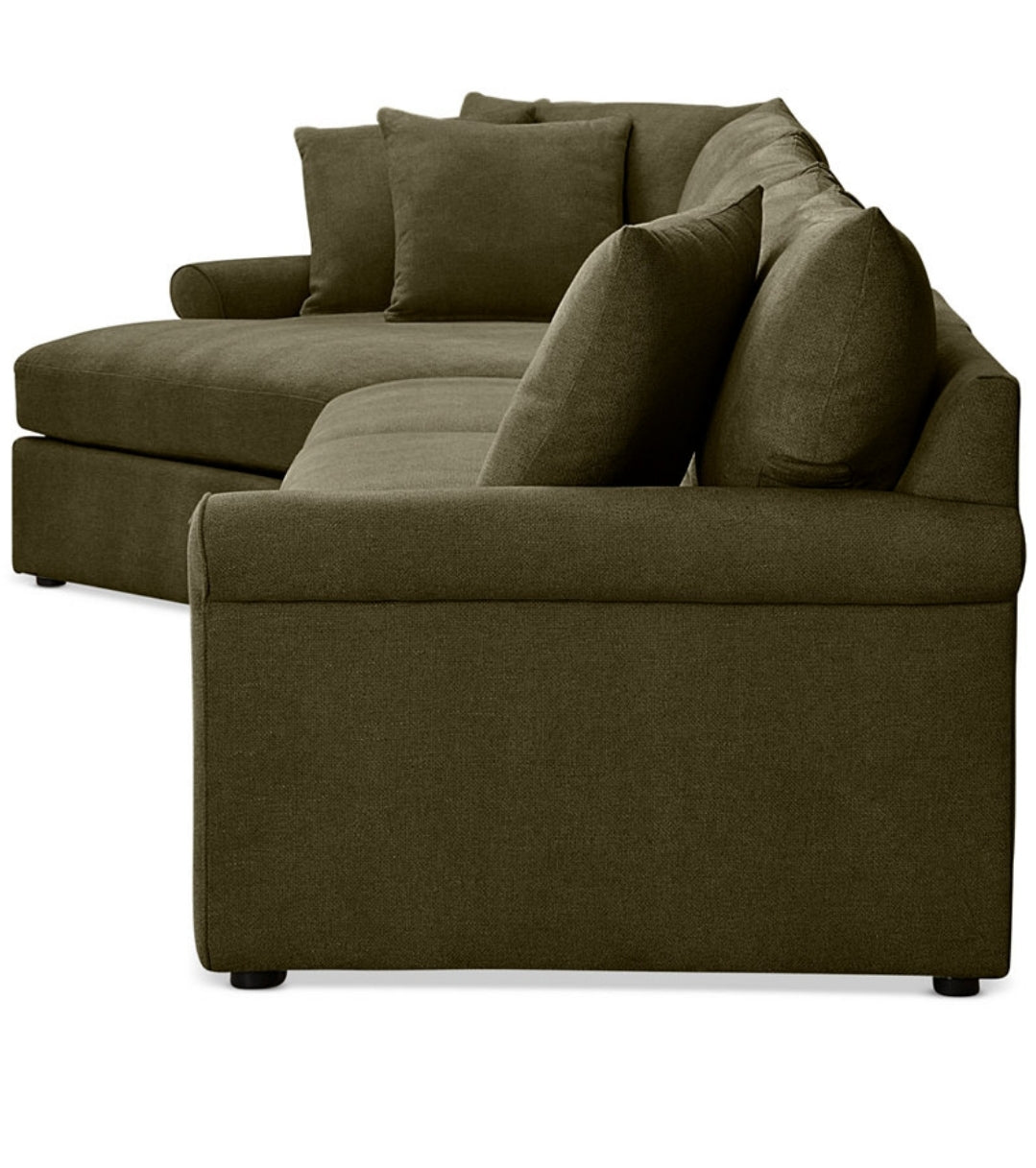 Wrenley 166" 3-Pc. Fabric Cuddler Chaise Sectional Sofa(Olive)