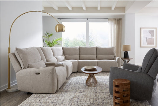 Olper 5-Pc. Fabric Zero Wall Sectional Sofa with Two
Power Motion Pieces (Sand)