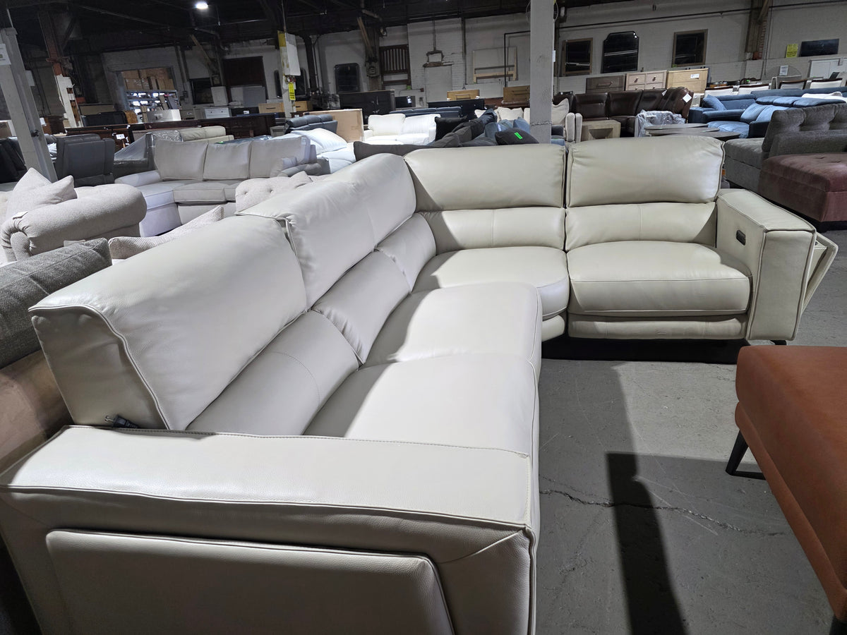 Neiwert 4-Pc. Leather Sofa Sectional with 3 Power Recliners (Silver Grey)
