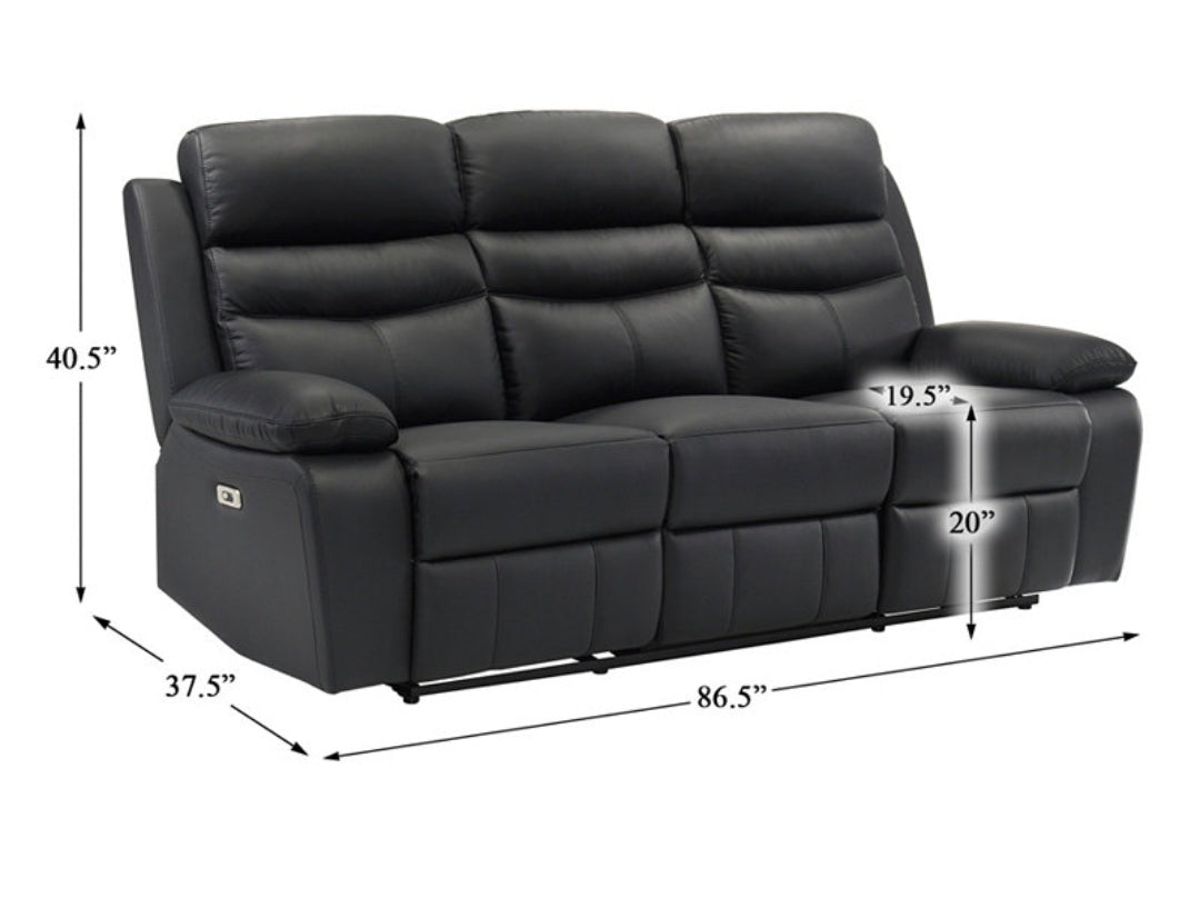 White Label Rittman 87" Power Double Reclining Sofa (Black)