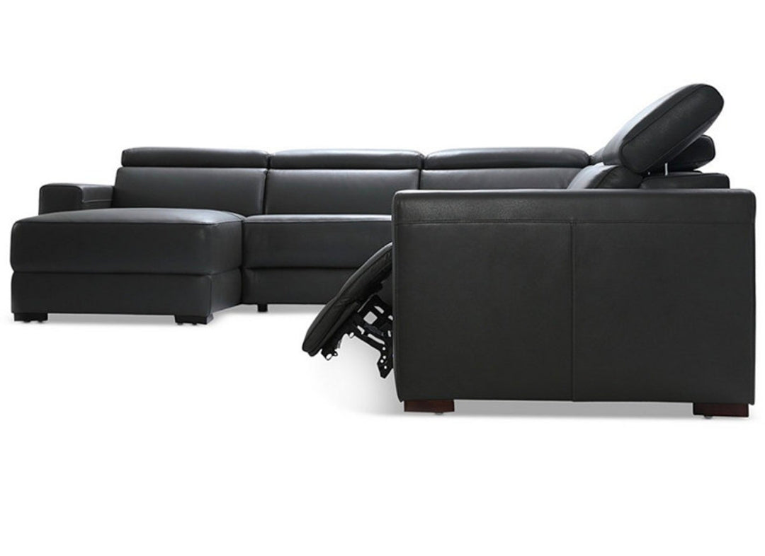 Nevio 5-pc Leather Sectional, 3 Power Recliners (Smoke Grey)